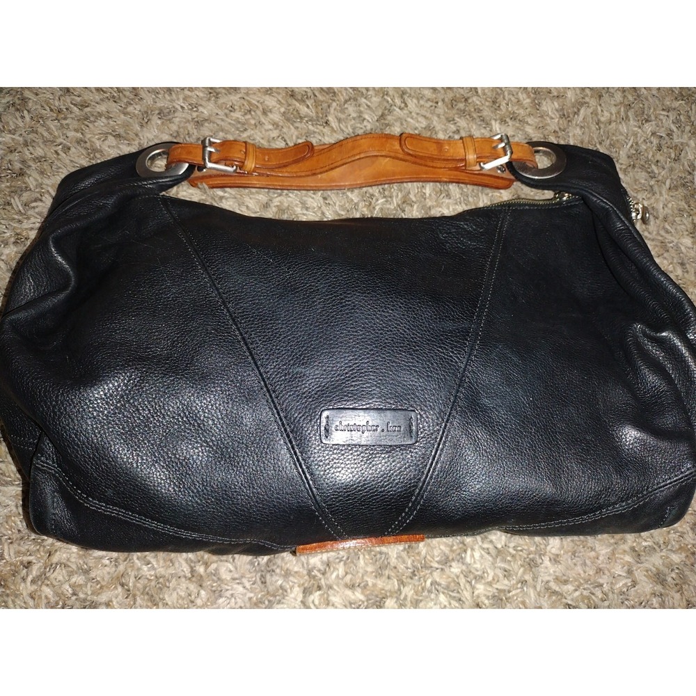 Christopher Kon Super Soft Black Leather Hobo Purse with Metal Accents